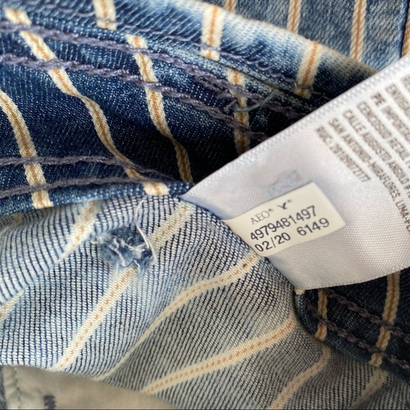 AEO paper bag waist striped denim shorts 00 - Picture 12 of 14